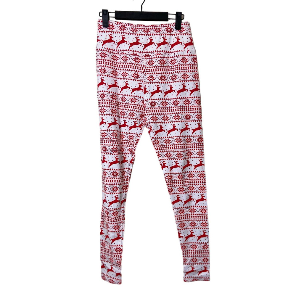 NWOT  Dibaolong Womens Distressed High Waisted Holiday Reindeer Red White Large